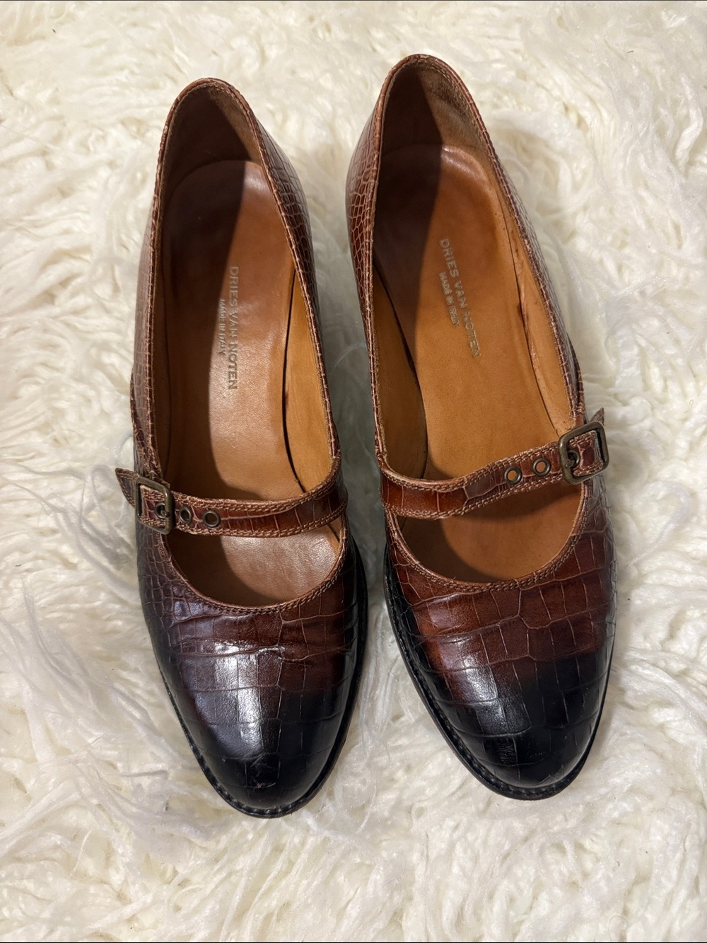 Dries Van Noten Brown Croc-Embossed Mary Jane Flats size 37 or 7 - Picture 3 of 9